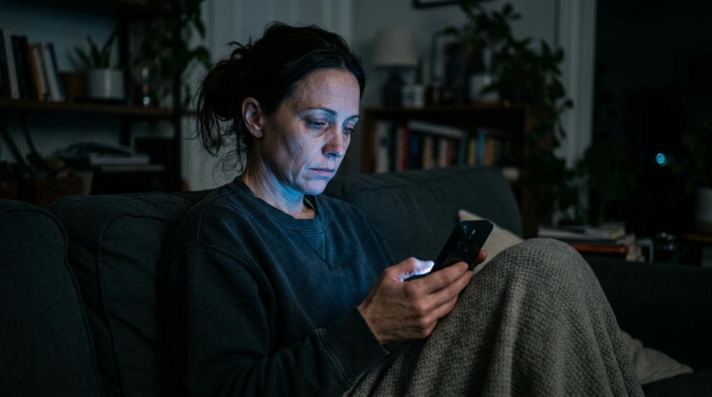 Person using smartphone late at night in a dark room