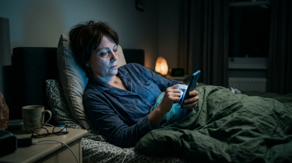 Person using smartphone late at night in bed