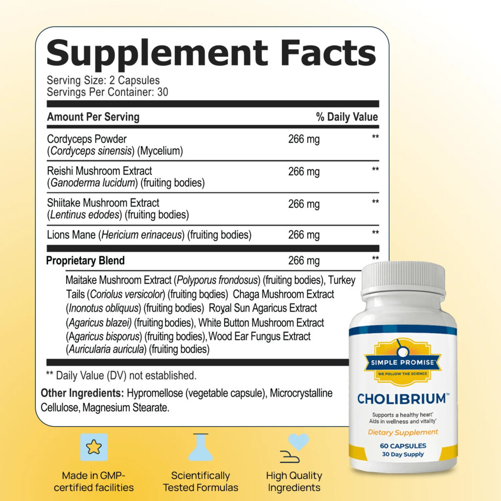Cholibrium’s formula is built around a mushroom-based wellness concept.