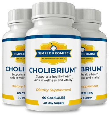 Cholibrium supplement bottles for mushroom-based heart wellness support.