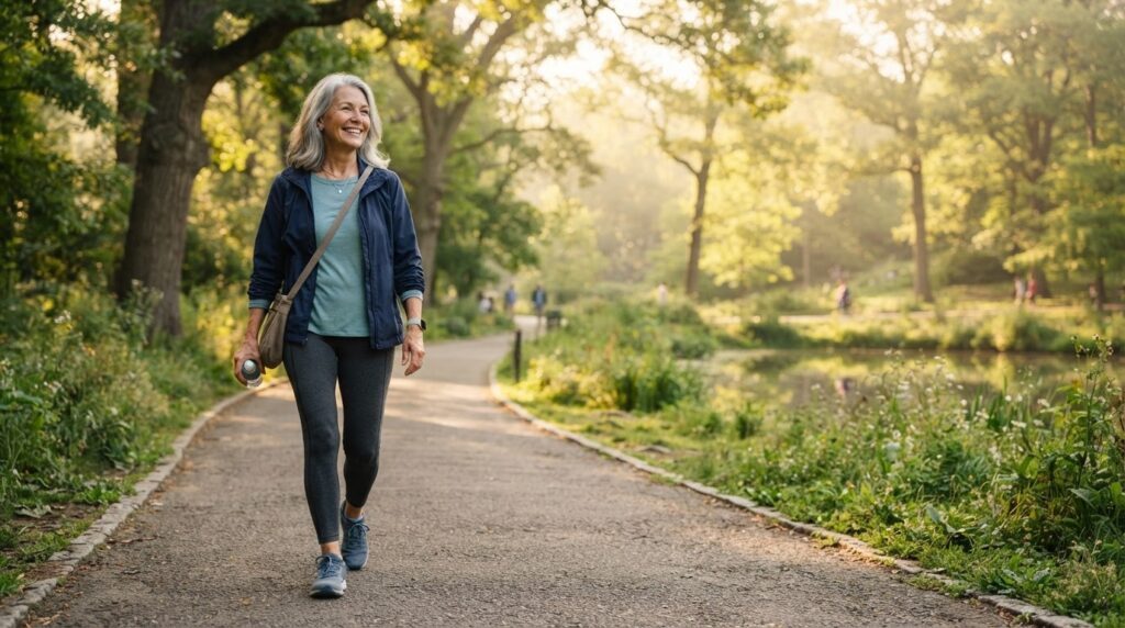 Mature woman enjoying an active and healthy lifestyle after 50