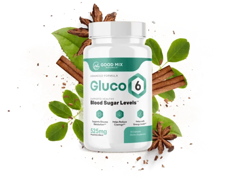 Gluco6 dietary supplement bottle for healthy blood sugar support